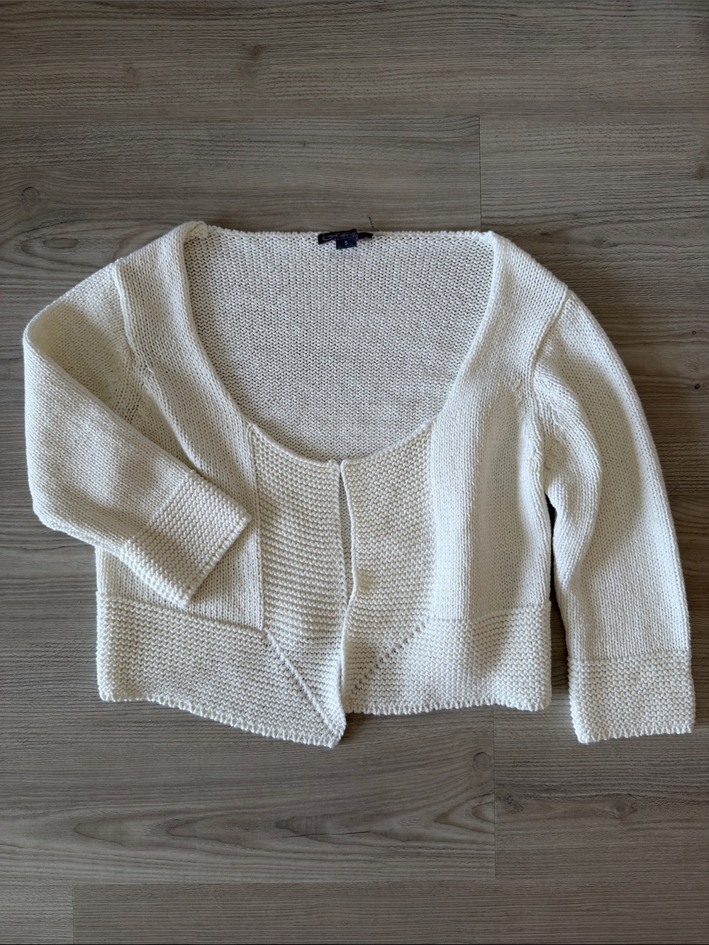 Metric Cream Cropped Open Front Knit Cardigan Size S